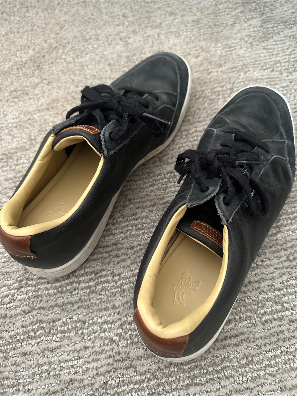 Ashworth Golf Black Leather Sneakers with Cream Interior and Brown Heel Tab